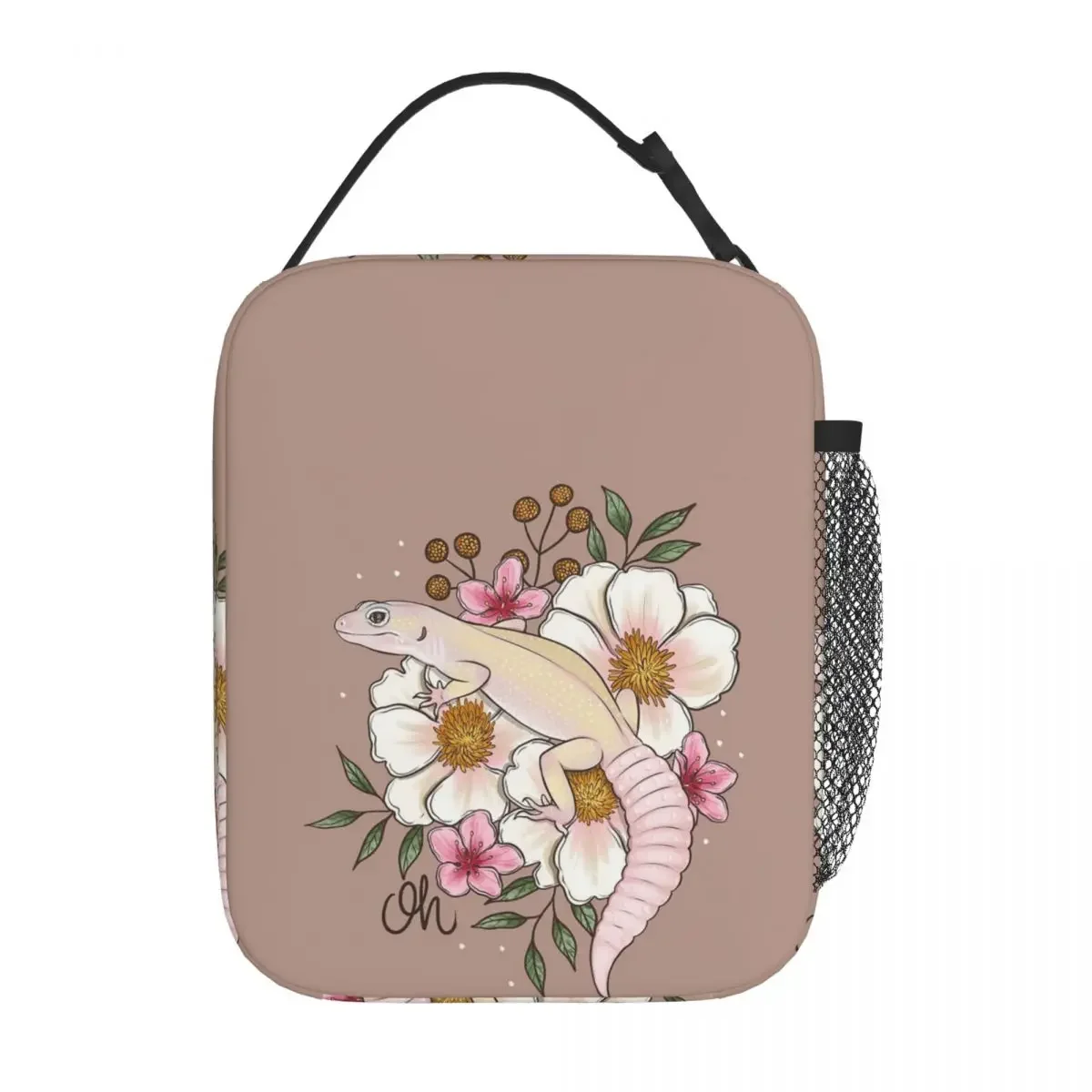 Leopard Gecko Murphy's Patternless With Florals Insulated Lunch Bag for Women Kids Portable Food Boxes Thermal Lunch Box Tote