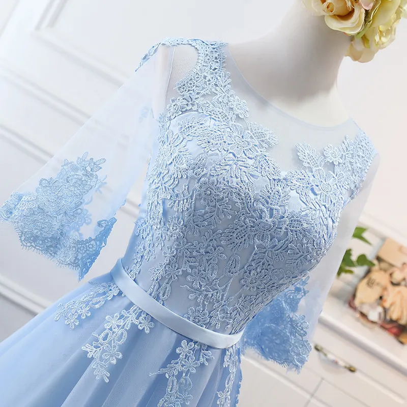 MNZ-125#Sky Blue Long And Short Bridesmaid Dresses Custom Plus Size Lace Up The Bride Gets Married Photo Studio Rental 2016 New
