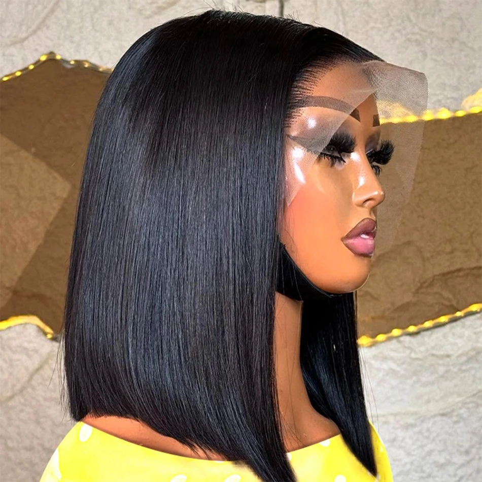 

220% Density Short Bob Bone Straight 13x4 hd Lace Frontal Wigs 100% Human Hair 4x4 Transparent Lace Front Closure Wig 12 14 Inch