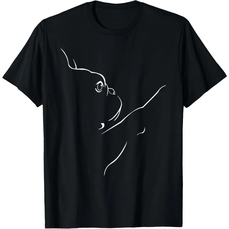 French Bulldog Line Art Minimalist Pattern Printed New Men's and Women's Loose Casual New Fashion Round Neck Short Sleeve