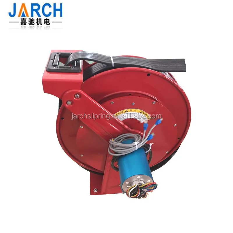 

Fiber optic cable reel with rotary joint slip ring for contact video signal