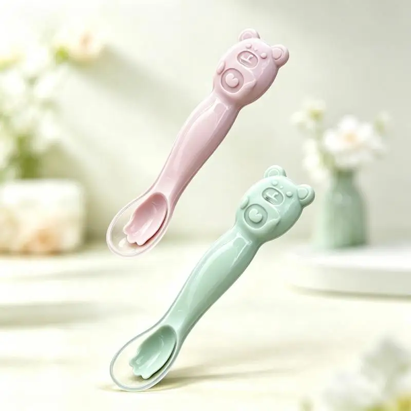 2pcs BPA Free Soft Silicone Baby Self-Feeding Spoons Set Baby Essentials Pre-Spoons For 6+ Months Toddler Utensils