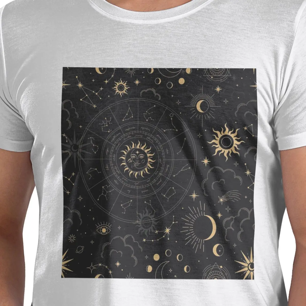 

Ночное небо, золотые небесные звезды, зодиакальные созвездия, футболка из 100% хлопка, мужские классические футболки, мужские футболки с круглым вырезом и коротким рукавом, S-6XL