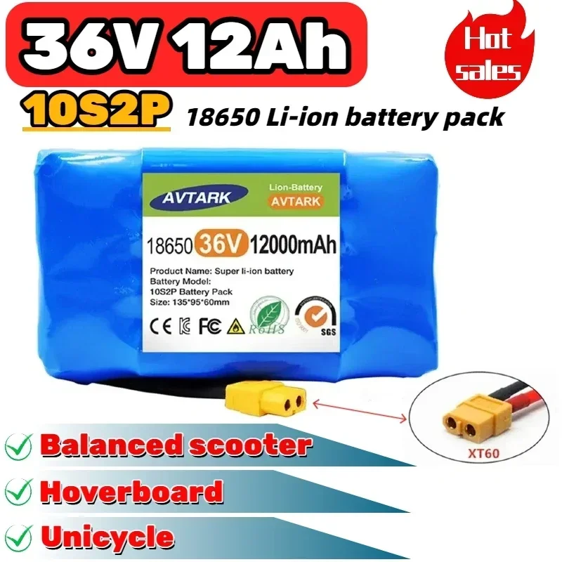 36V 12Ah Battery Hoverboard Rechargeable Li-ion Battery Pack Li-ion Cell for Electric Self Balance Scooter Hoverboard Unicycle