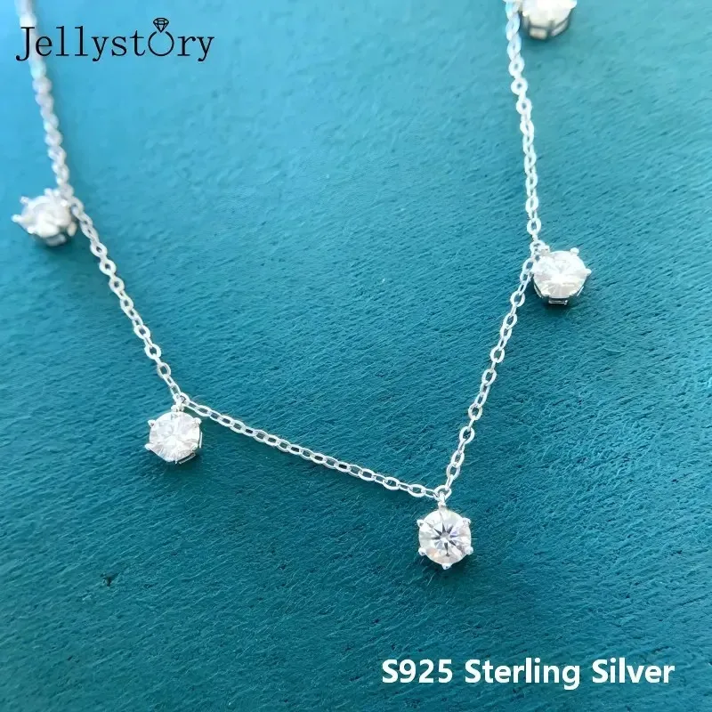 JellyStory 5-Stone Six-Prong Moissanite Necklace for Women, S925 Sterling Silver, Classic Clavicle Chain Jewelry