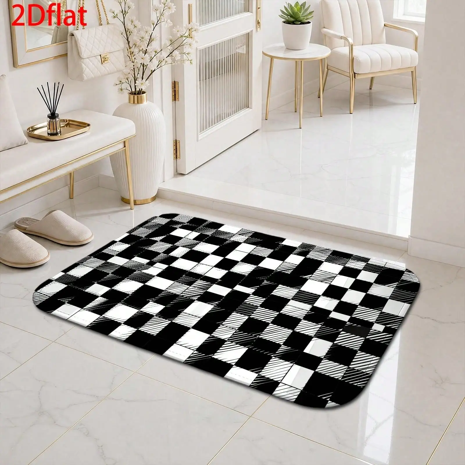 1-Piece Soft Flannel Carpet Doormat, Suitable For Entryways, Bathrooms, And Kitchen Floors, Machine Washable With A Non-Slip Backing, Adhesive Bathtub Mat