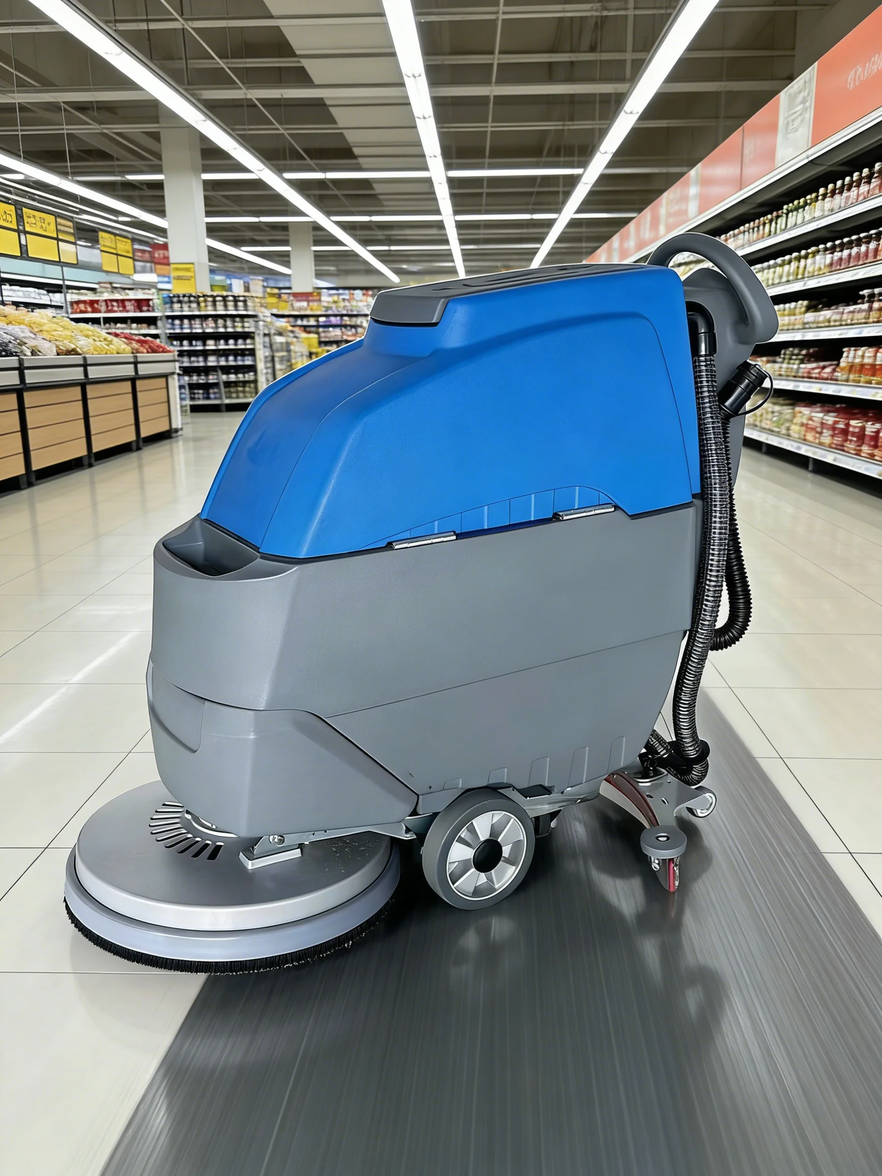 Automatic Walk Behind Floor Scrubber with Dual Water Filtration System for Extended Cleaning Time and Less Refilling