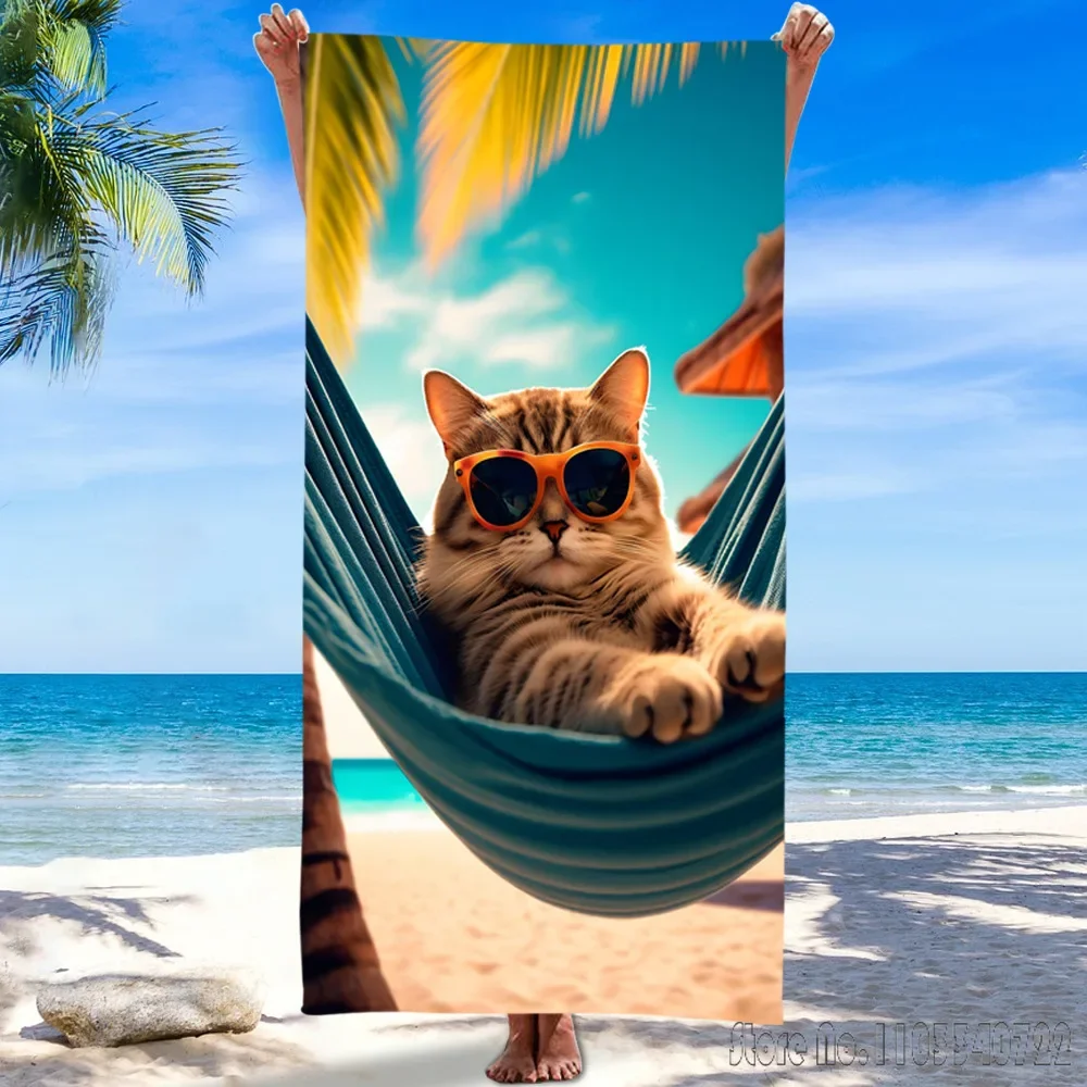 New personalized cat print Bath Towels Microfiber Beach Swimming Towel Decor for Kids Gift 75x150cm