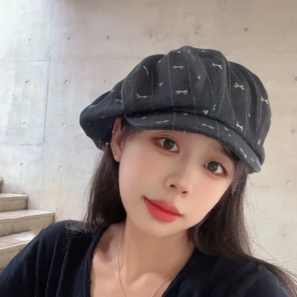 

Trendy Vintage Retro Bow Beret Cloud Painter Octagonal Cap Japanese Artist Newsboy Cap Girls