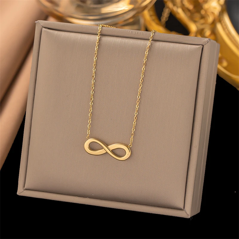 Kuziduocai 100% Stainless Steel New Fashion Waterproof Jewelry 18K Gold-plated Infinite Charm Chain Women Necklaces Bracelets