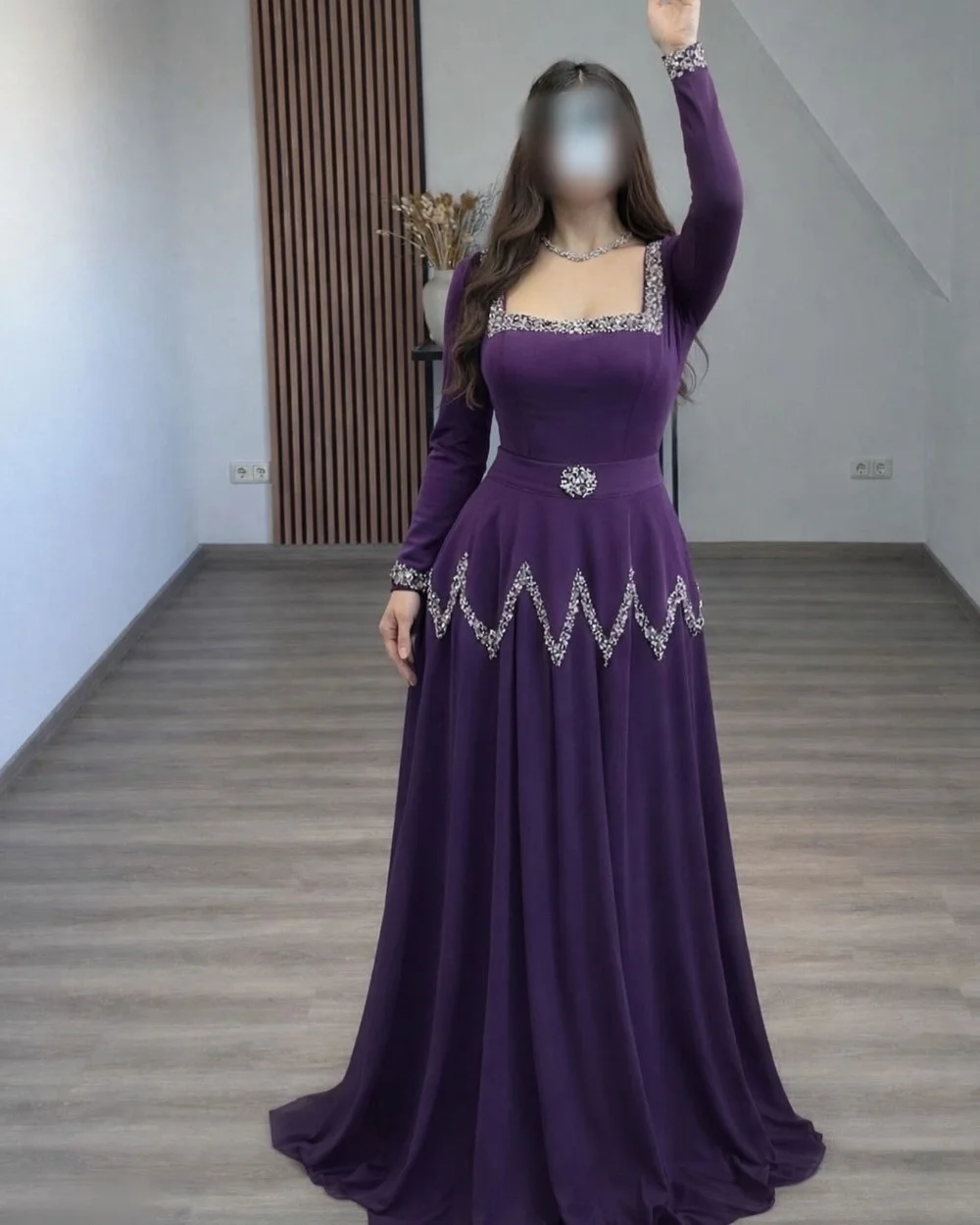 Customized Matching Sexy Chiffon Pleat Beading Sequined A-line Square Neck Long Dresses Evening Dresses Exquisite High Quality