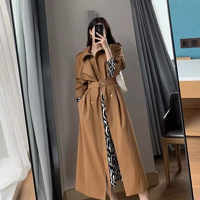 2024 Women Autumn and Winter New Mirad Clothing Classic Retro Temperament Irregular Trench Coat Brown Long Coat Women\'s Clothing