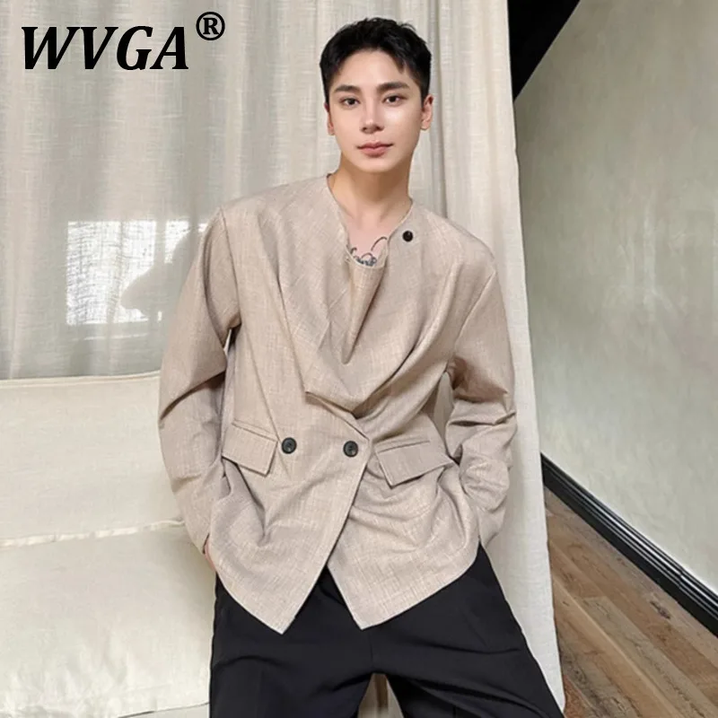 

WVGA Spring Autumn New Men Tide Techwear Pullover Niche Design Blazer Tops Cool Stand Collar Loose Chic Casual Suit-Coats W7504