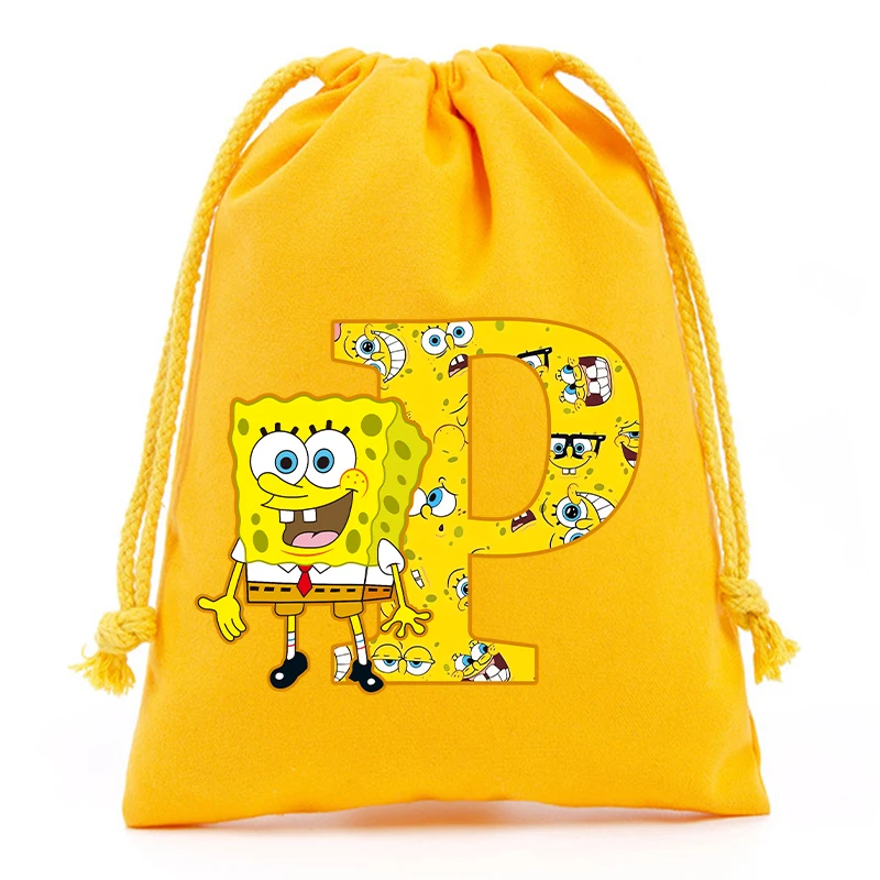 New Spongebob Drawstring Bags Kawaii Cartoon English Letters Printed Storage Bags Children Handbag Kids Tote Bag Birthday Gifts