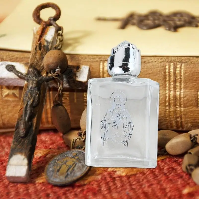 964E Mini Square 15ml يعيد استخدام زجاجات المياه الأقدسة النمط الفضي متانة إكسسوارات الكنيسة الكاثوليكية هدية مسيحية