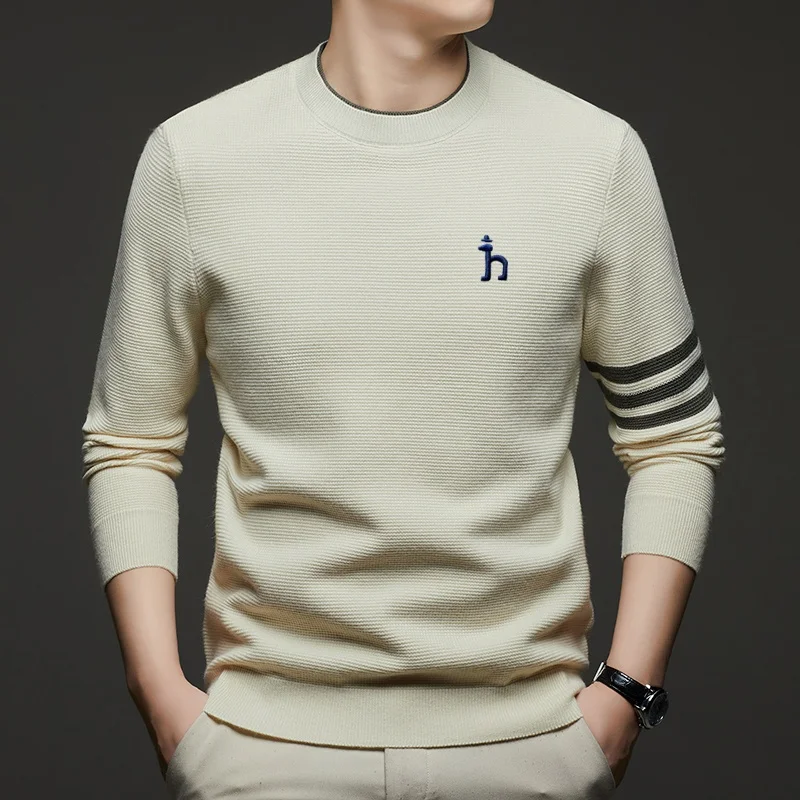 High End Sweater Designer Winter New Classic Striped Cartoon Dog Embroidery Luxury Brand Men's Round Neck Fashion Knit Pullover