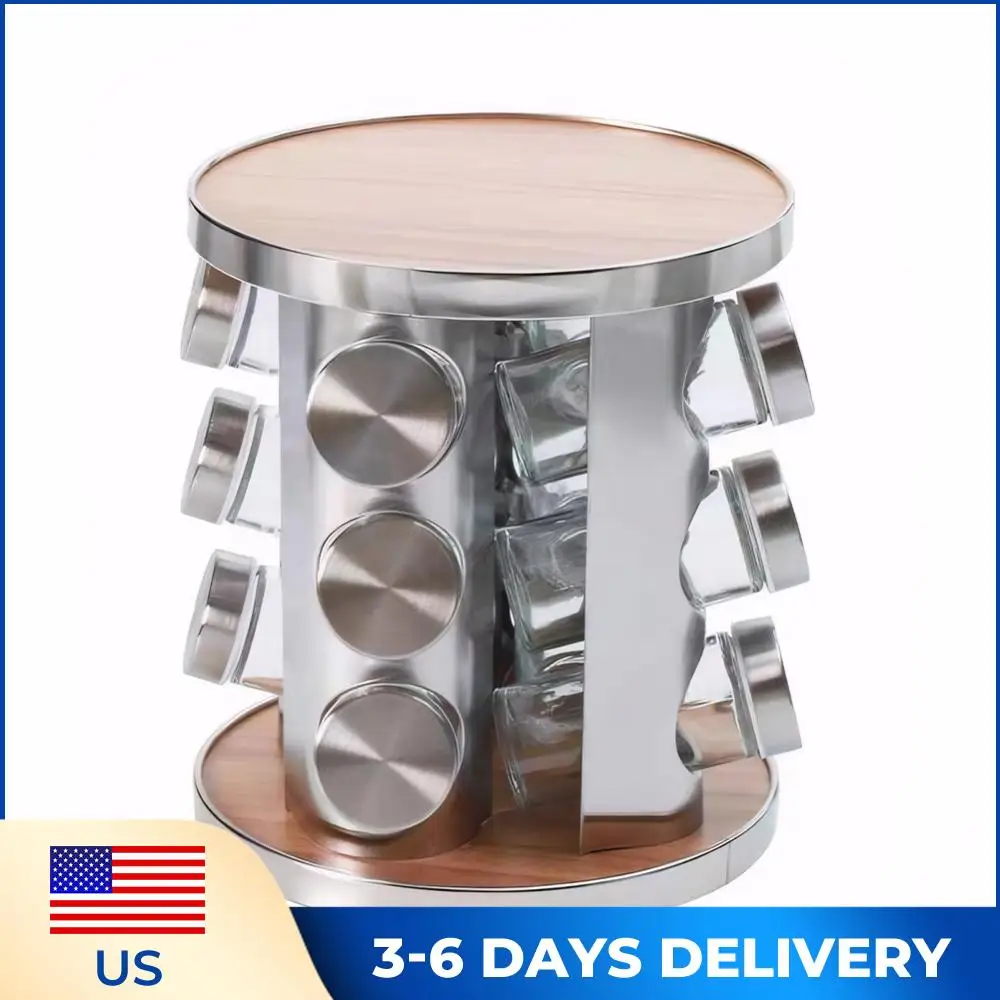 

12/16/20 Jars Stainless Steel Revolving Seasoning Organizer Rotating Countertop Spice Rack Spice Tower for Kitchen Countertop