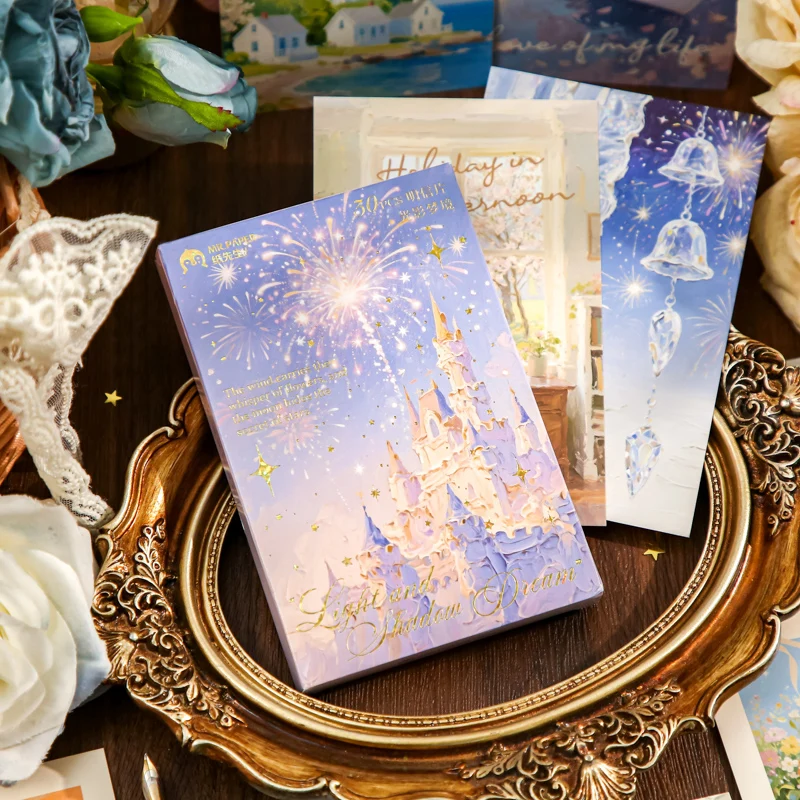 JIAMEI 30sheets Kawaii Ins Light and Shadow Dream Oil Painting Landscape Theme Blessing Commemorative Card Paper DIY Scrapbook