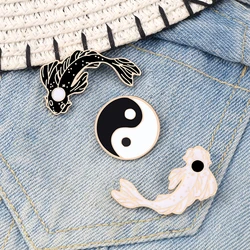 Vintage Tai Chi Gossip Badges Brooches Yin Yang Koi Fish Enamel Pins Couples Clothes Lapel Pin Bag Hat Jewelry Gifts for Friends