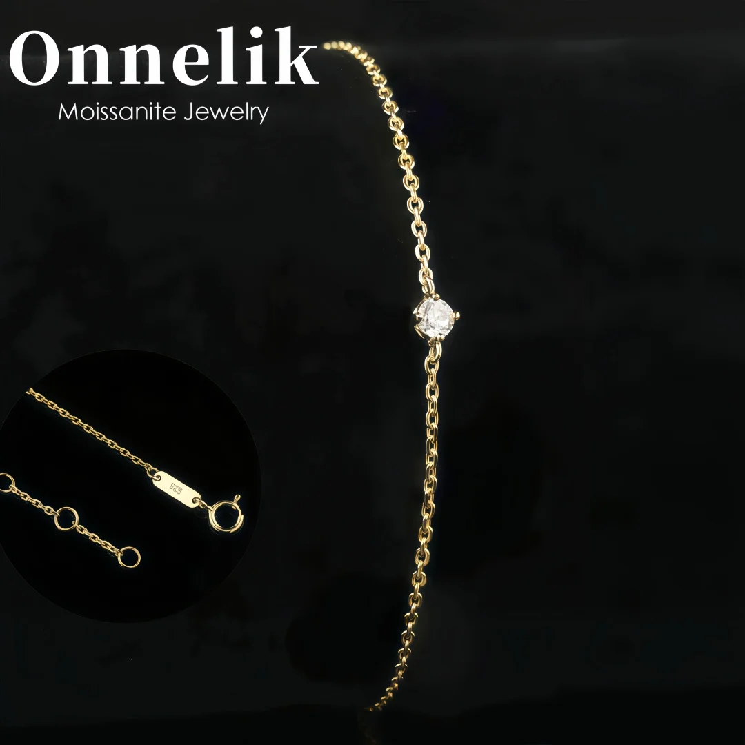 

Onnelik S925 Sterling Silver Gold Plated Moissanite Bracelet for Women Versatile Stacking Chain Light Luxury Jewelry Party Gift