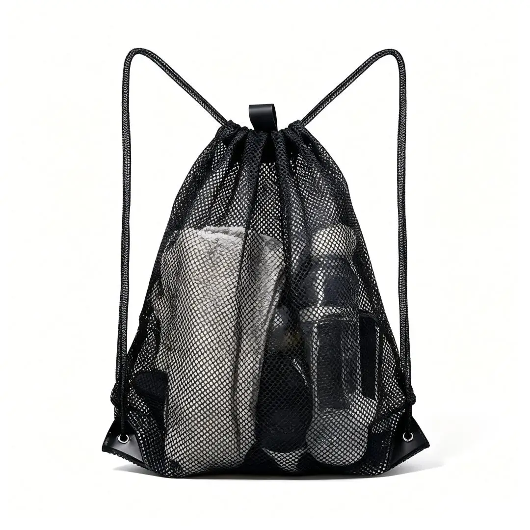 Mesh Drawstring Backpack Breathable Outdoor Storage Bag Portable Travel Gym Shoulder Bag Foldable Large Capacity Casual Daypack