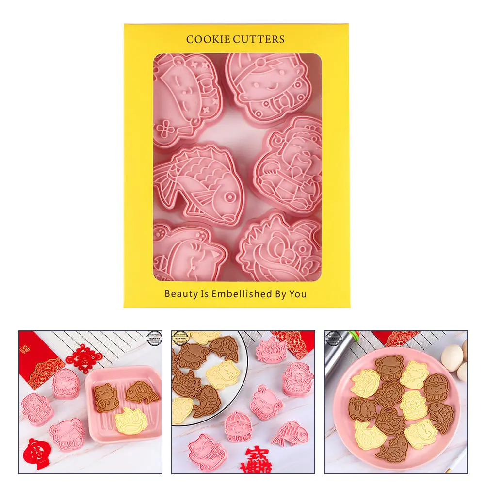 

1Set Biscuit Mold Cookie Mold DIY New Year Theme Baking Tool Fondant Cutter Embossed Biscuit Molds Baking Tool
