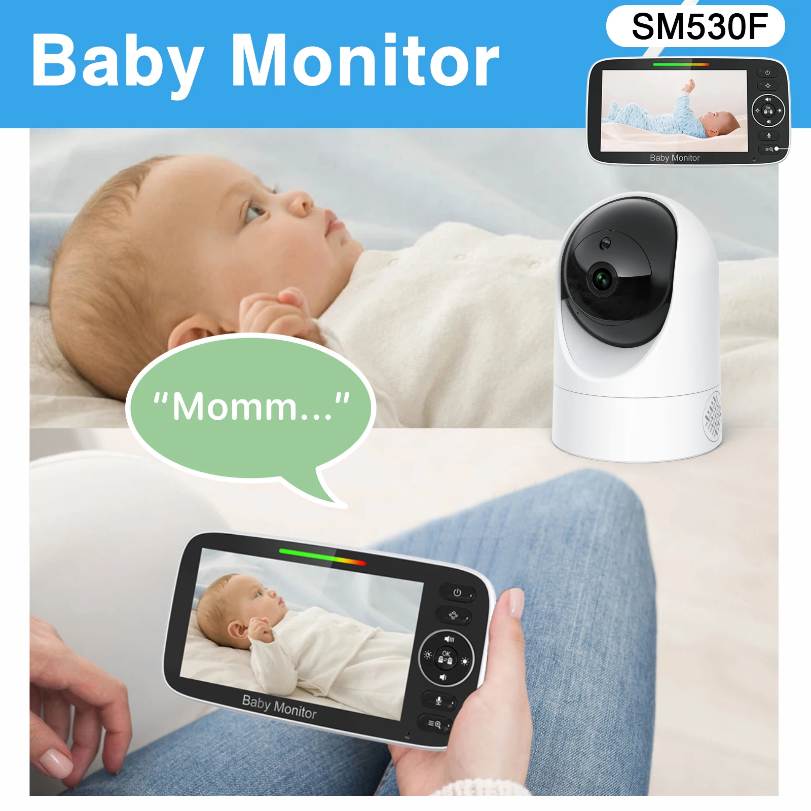 SM530F  Baby Monitor Wireless Video Baby Camera 2 Way Audio Night Vision Temperature Detection Lullaby Home Security Camera