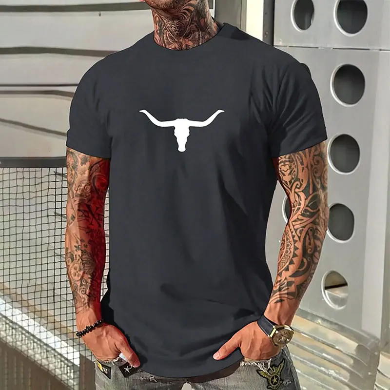 

Fashion Cow Head Print Short-sleeved T-shirt New Men's Round Neck Fitness Sports Short-sleeved Tops Summer Simple Men's Clothing