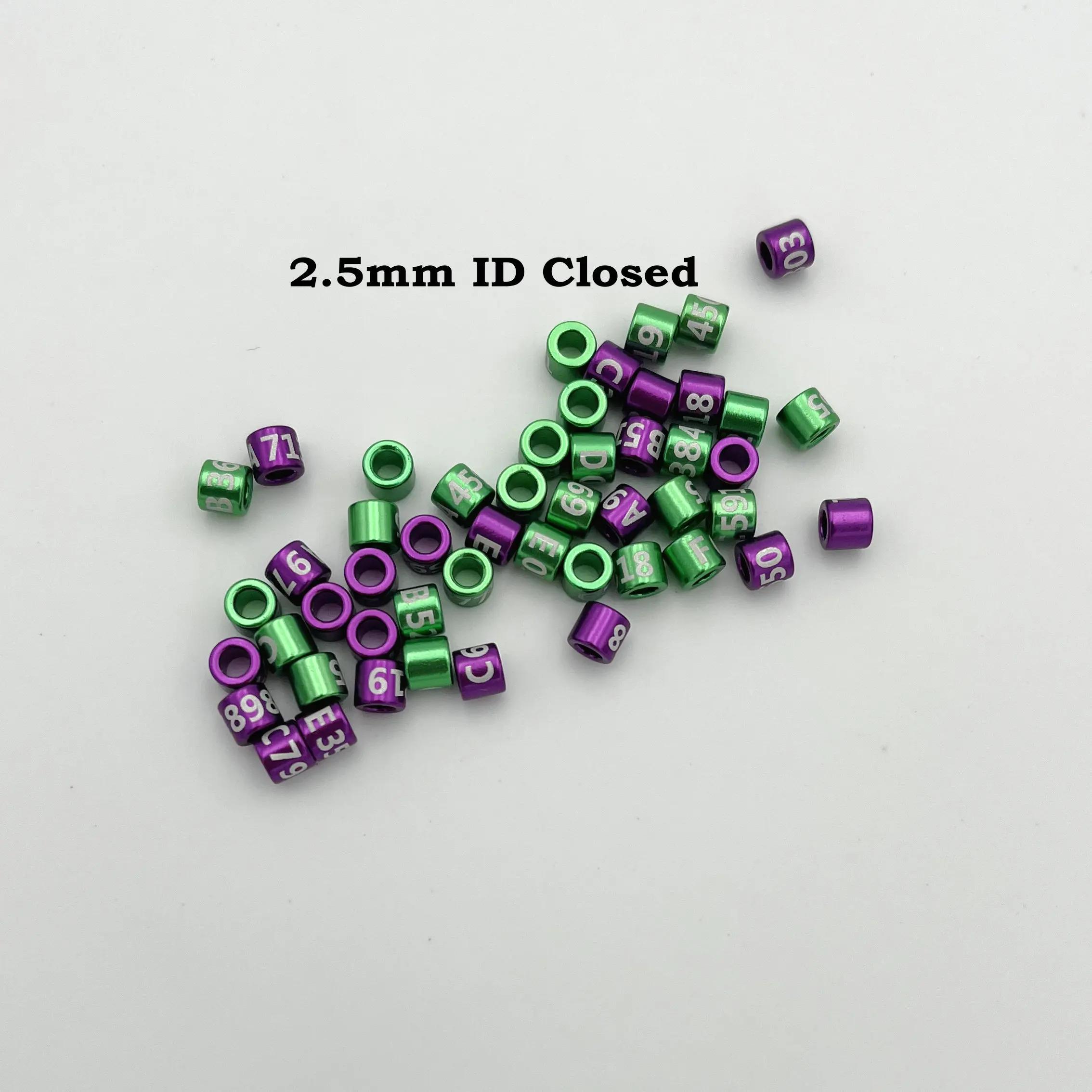 Closed Aluminum Bird Leg Bands, Non-Custom, Random-Character, Color-Mixture, 2.5mm, 25 PCs/Lot