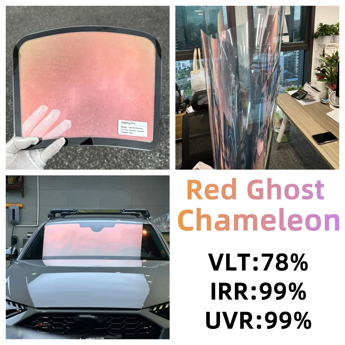 Green/Blue/Red Chameleon VLT 64~78% Windscreen Foils Car Front Rear Window Tint Windshield Protection Solar Tinting Film