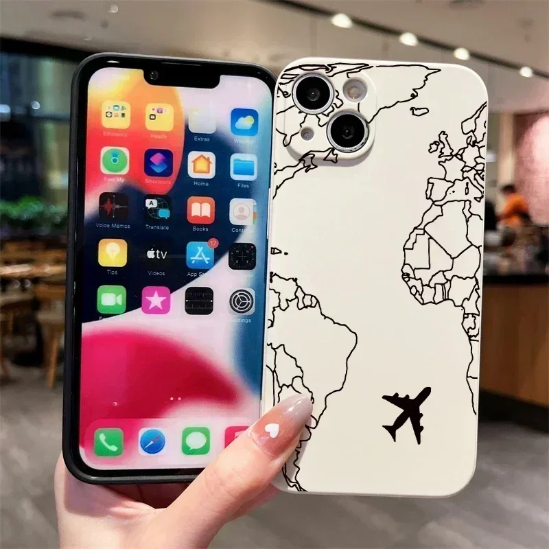 Planes World Map Travel Phone Case For Samsung Galaxy A14 A34 A54 A13 A23 A33 A53 A32 A52 5G S24 Ultra S23 Plus S21 S20 FE Cover