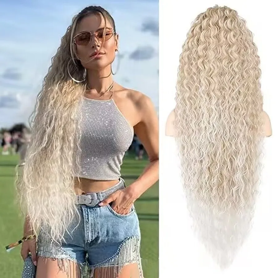 36inch Synthetic Corn Wavy Long Ponytail Hair Extension  wig Kinky Curly Thick Clip In Drawstring Ponytail On Hair accessory