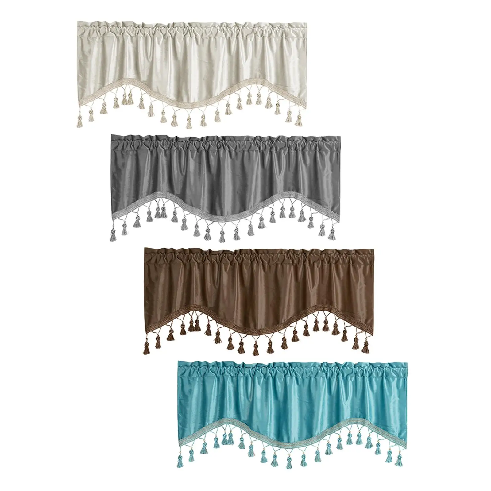 Window Curtain Panel Tassel Trim Flannel Washable Short Curtain for Kitchen Laundry Room Living Room