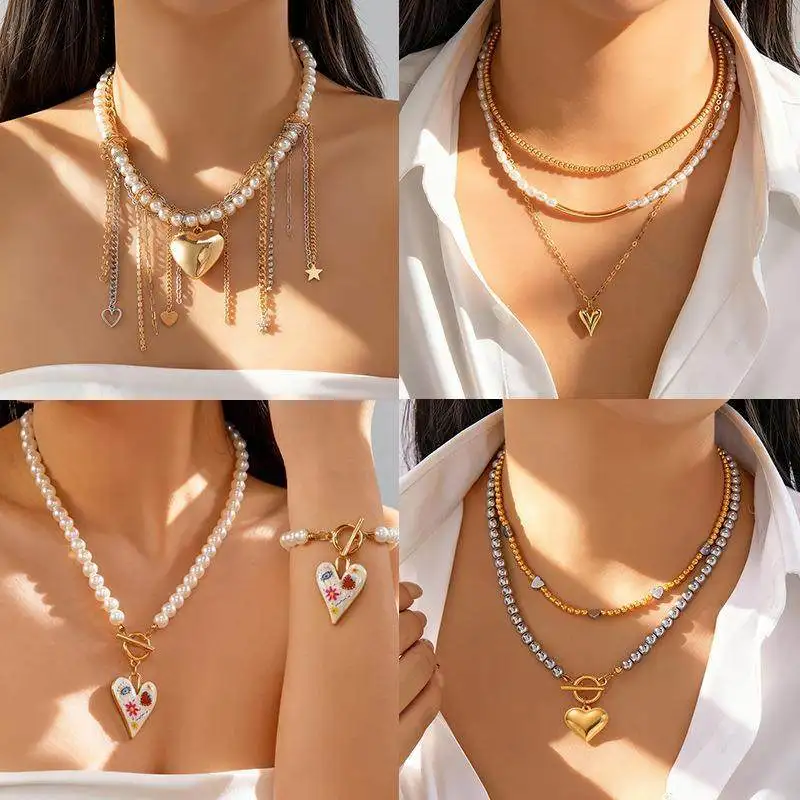 

Преувеличенное женское ожерелье, трансграничное Ss, модная многослойная цепочка с жемчугом, луной, солнцем и лобетом, ювелирный аксессуар