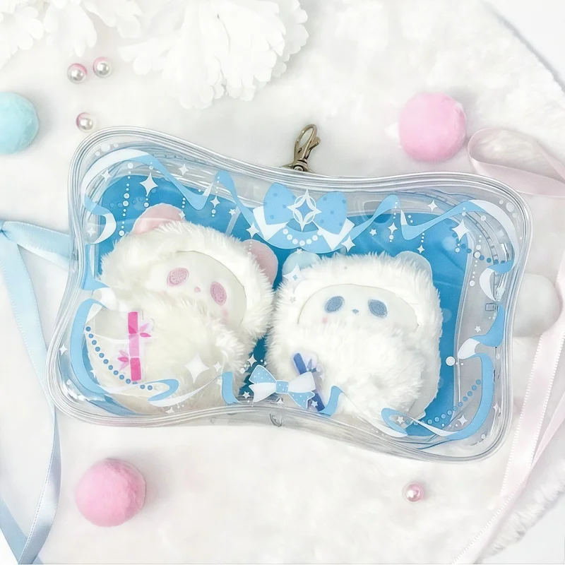 Bow Ribbon 10cm Plushie Display Ita Bag, Kawaii PVC Clear Dustproof Storage Pouch, for Anime Kpop Merch Shooting Prop & Decor