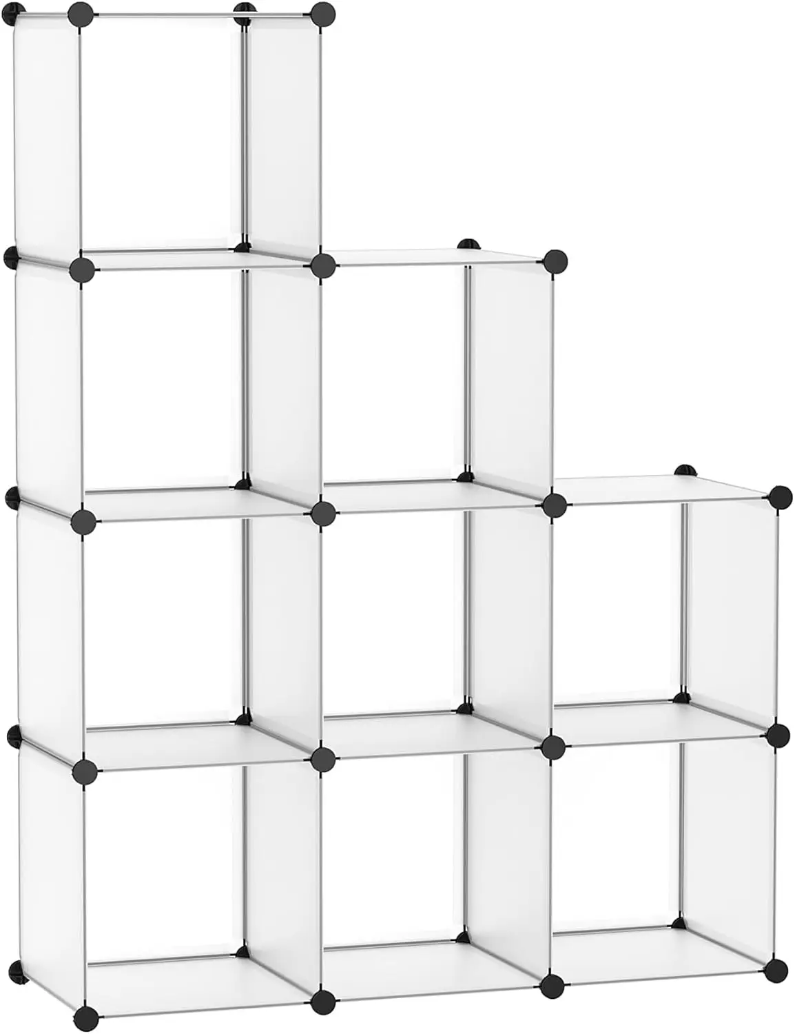 

9-Cube Plastic Storage Organizer, DIY Stackable Bookshelf, Modular Shelving for Home Office Kids Room, Translucent White