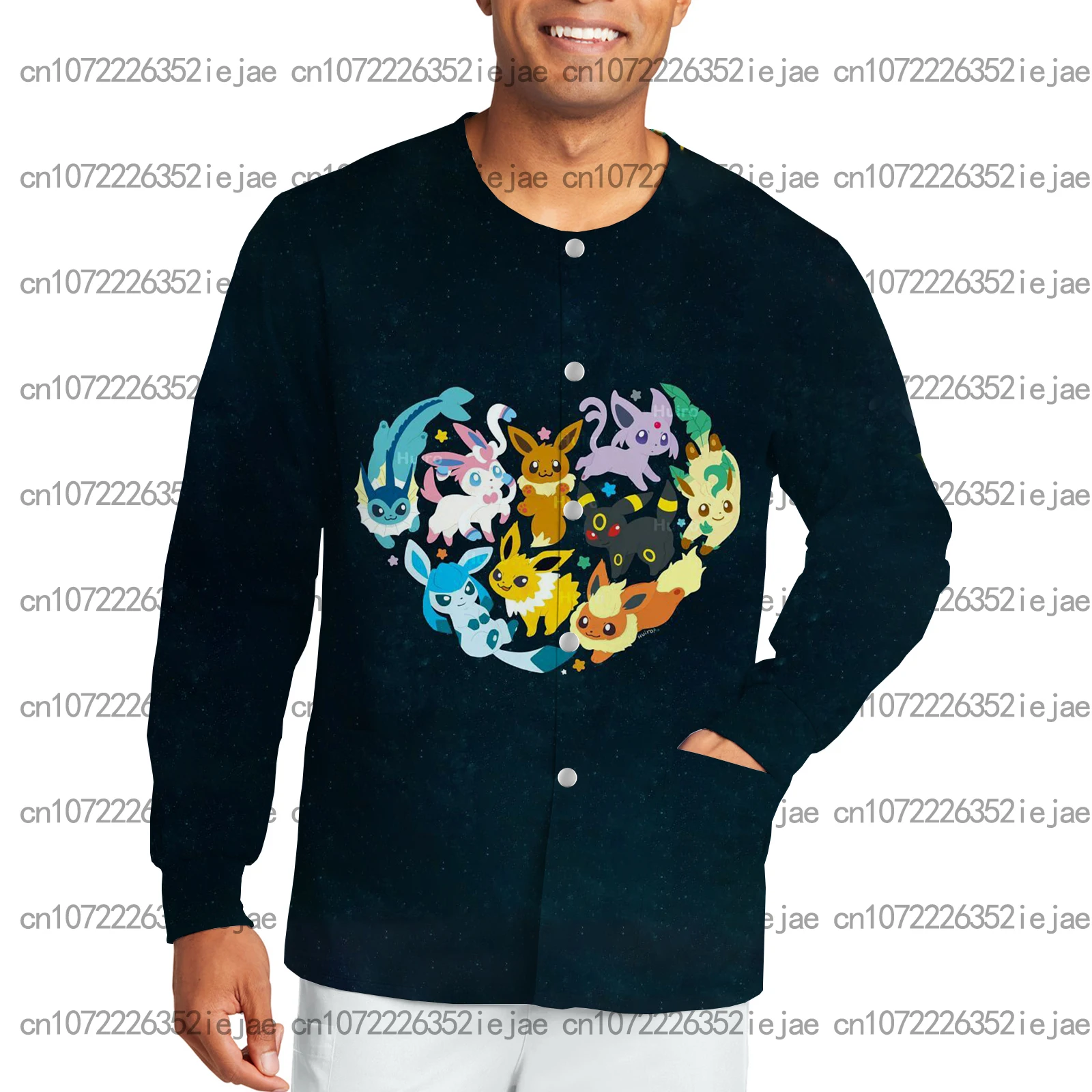 

Новая осенне-зимняя мужская куртка с мультяшным принтом покемонов в стиле аниме, рабочая форма, одежда для кормления, пальто для стоматологического зоомагазина