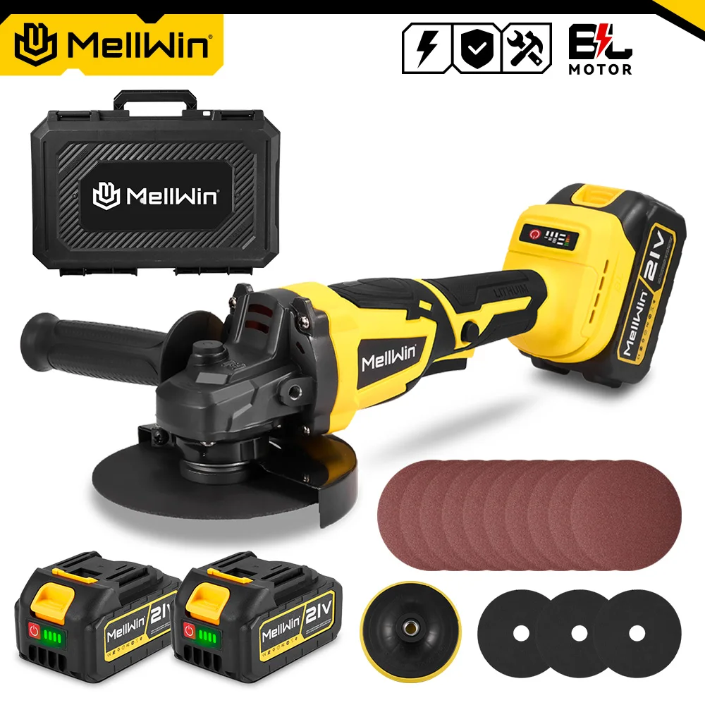 MELLWIN 125-mm-Akku-Winkelschleifer mit bürstenlosem Motor, 3-Gang-Elektropolierer, Holzschneidwerkzeug für Makita 18-V-Akku