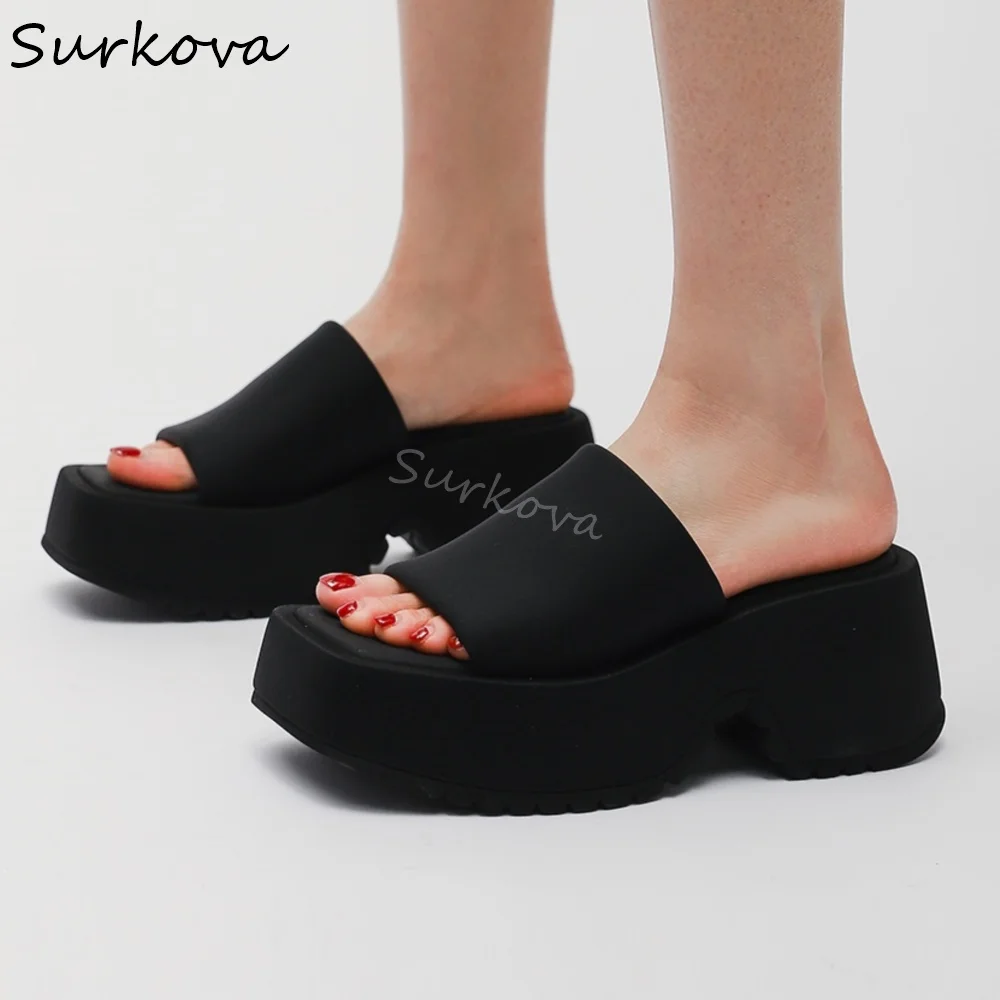 

Fashion Platform Black Sandals Women Square Toe Chic Outdoors Slip On Slippers 2024 New Summer Street Goth Slides Beach Shoes