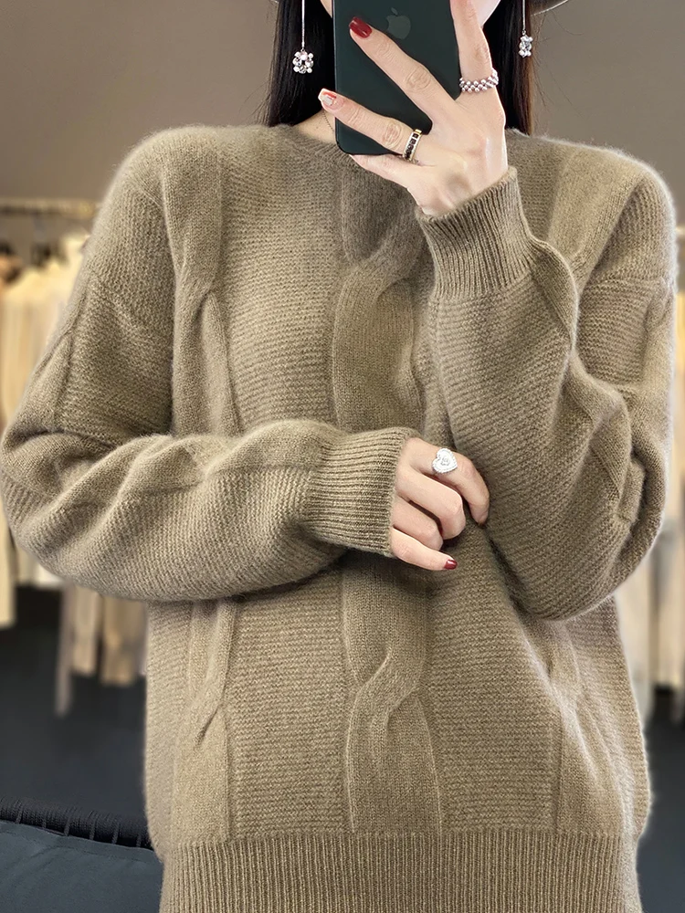 Autumn Winter Women 100% Merino Wool Sweater O- Neck Pullover Warm Casual Long Sleeve Cashmere Knitwear Korean Female Clothing