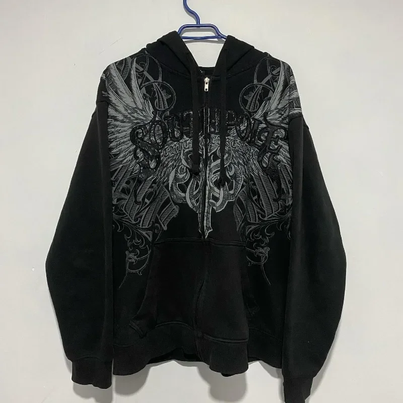 Y2K Fashion Oversized Skull Hot Melt Embroidery Sweater Hoodie Men Harajuku Vintage Hip Hop Popular Casual Sports Hooded Sweater