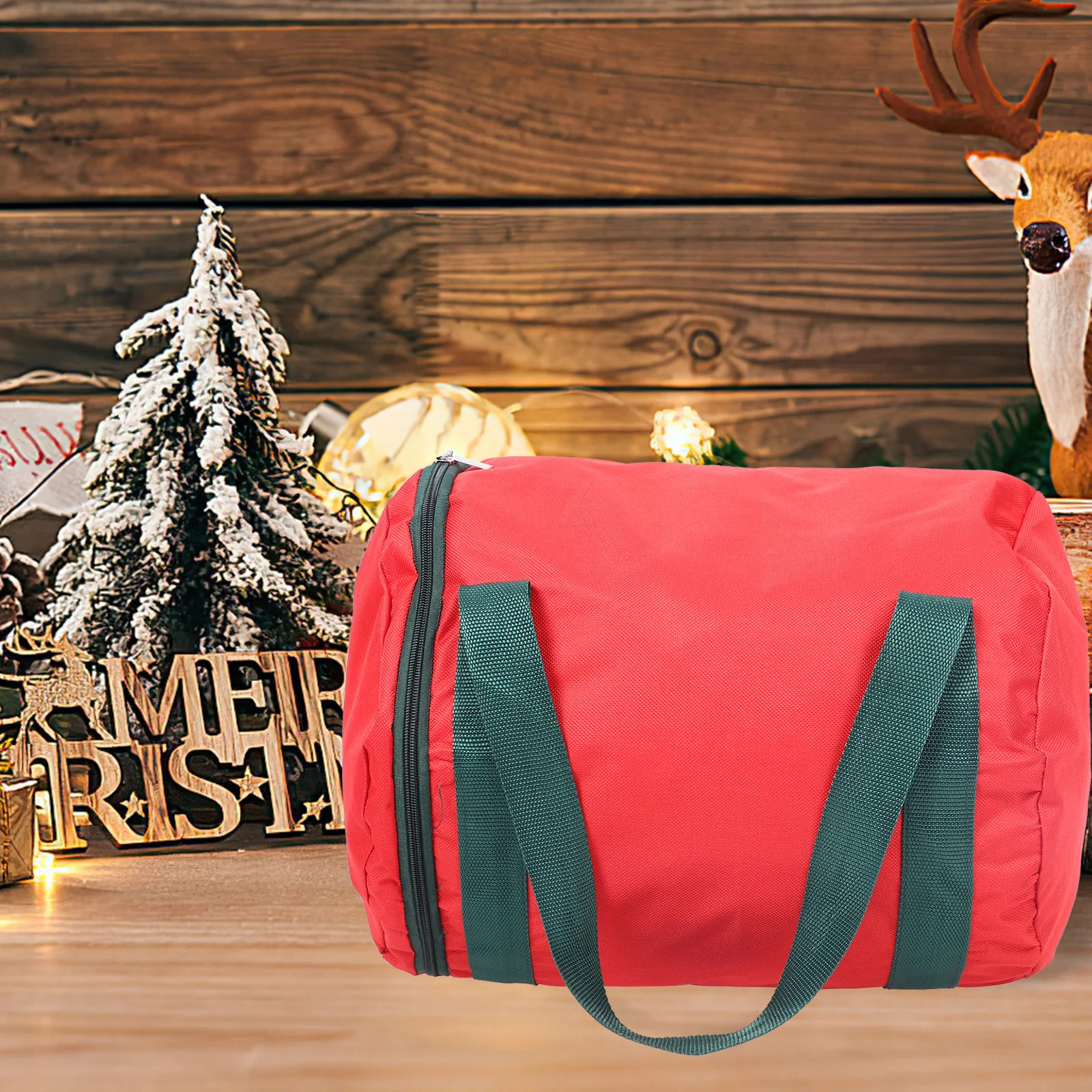 

Christmas Light Storage Bag 600D Oxford Cloth Red Round Holiday Lamp Container Sturdy Handles Tidy ganizer for Camping Carrying