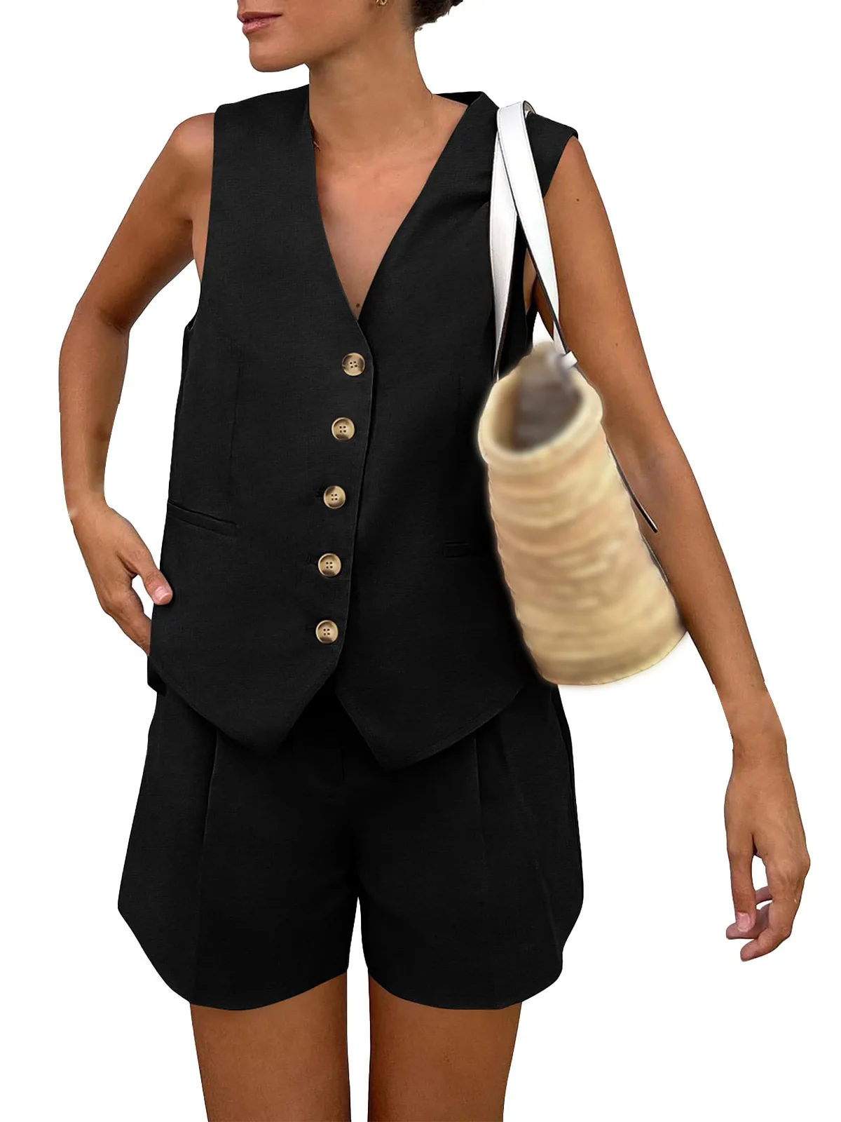 Damska kamizelka na co dzień w jednolitym kolorze, styl vintage, dekolt w serek, zapinana na guziki, luźna kamizelka Y2k, modna odzież uliczna, eleganckie topy i okrycia wierzchnie, moda 2025.