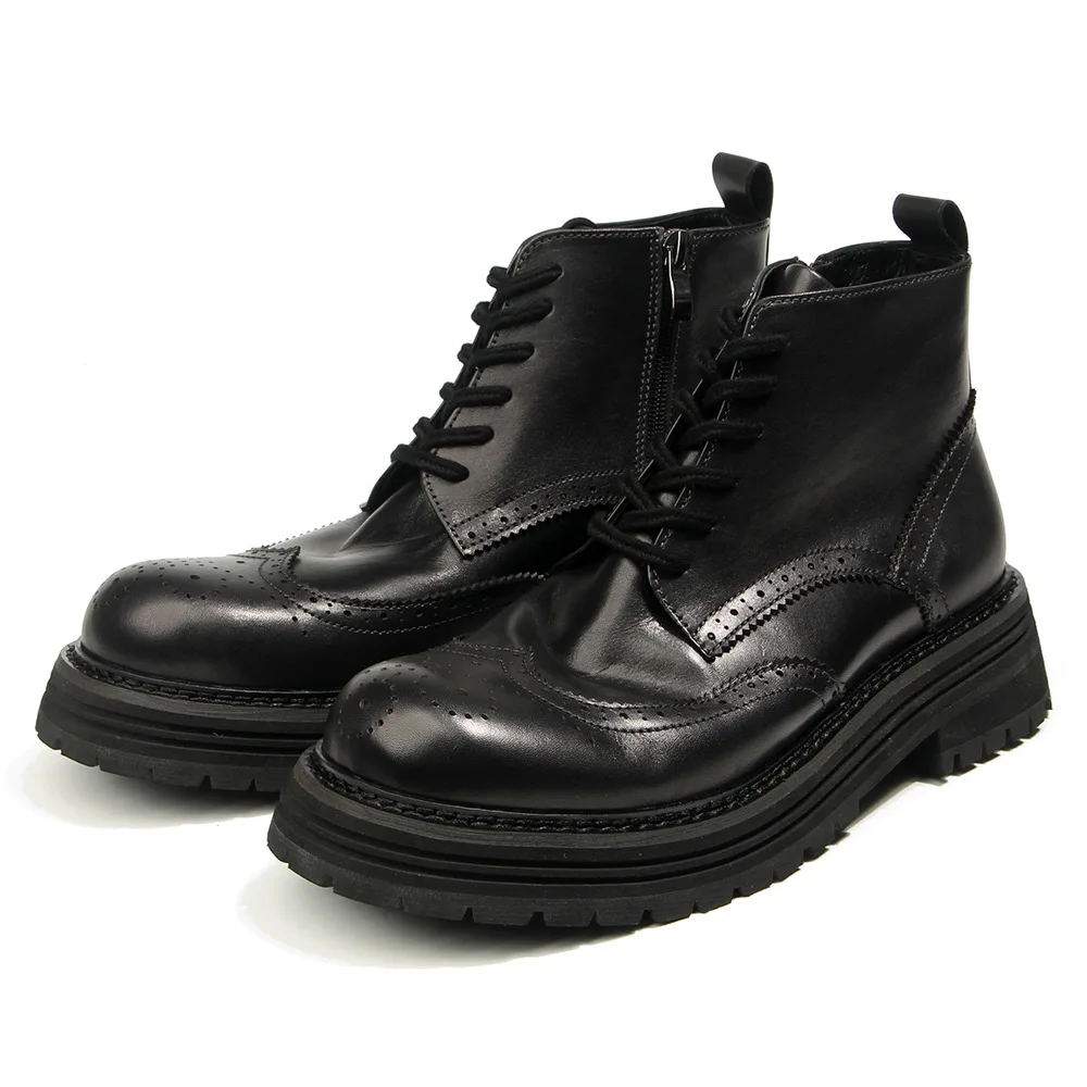 All-match Cowhide Cashmere Leisure Men's Genuine Leather Casual Men  Boots Riding British Boots New Autumn Winter Shoes Male