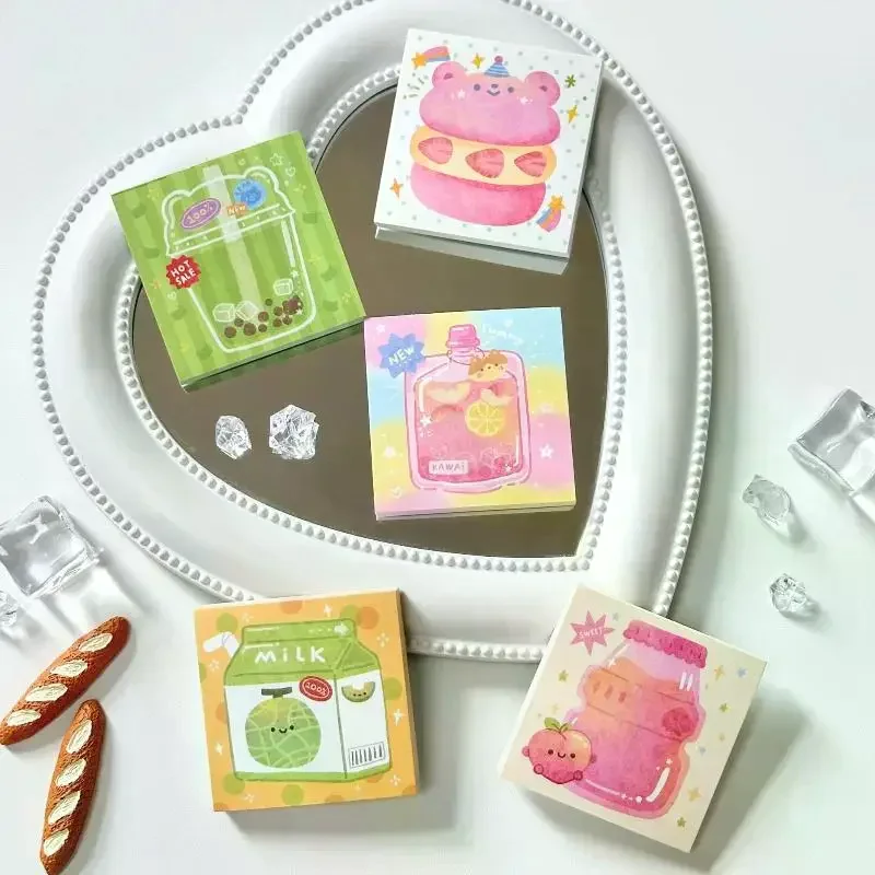 3 個かわいい漫画食品シリーズメモステッカーメッセージ紙 DIY 非粘着メッセージノート手作り材料スクラップブック装飾