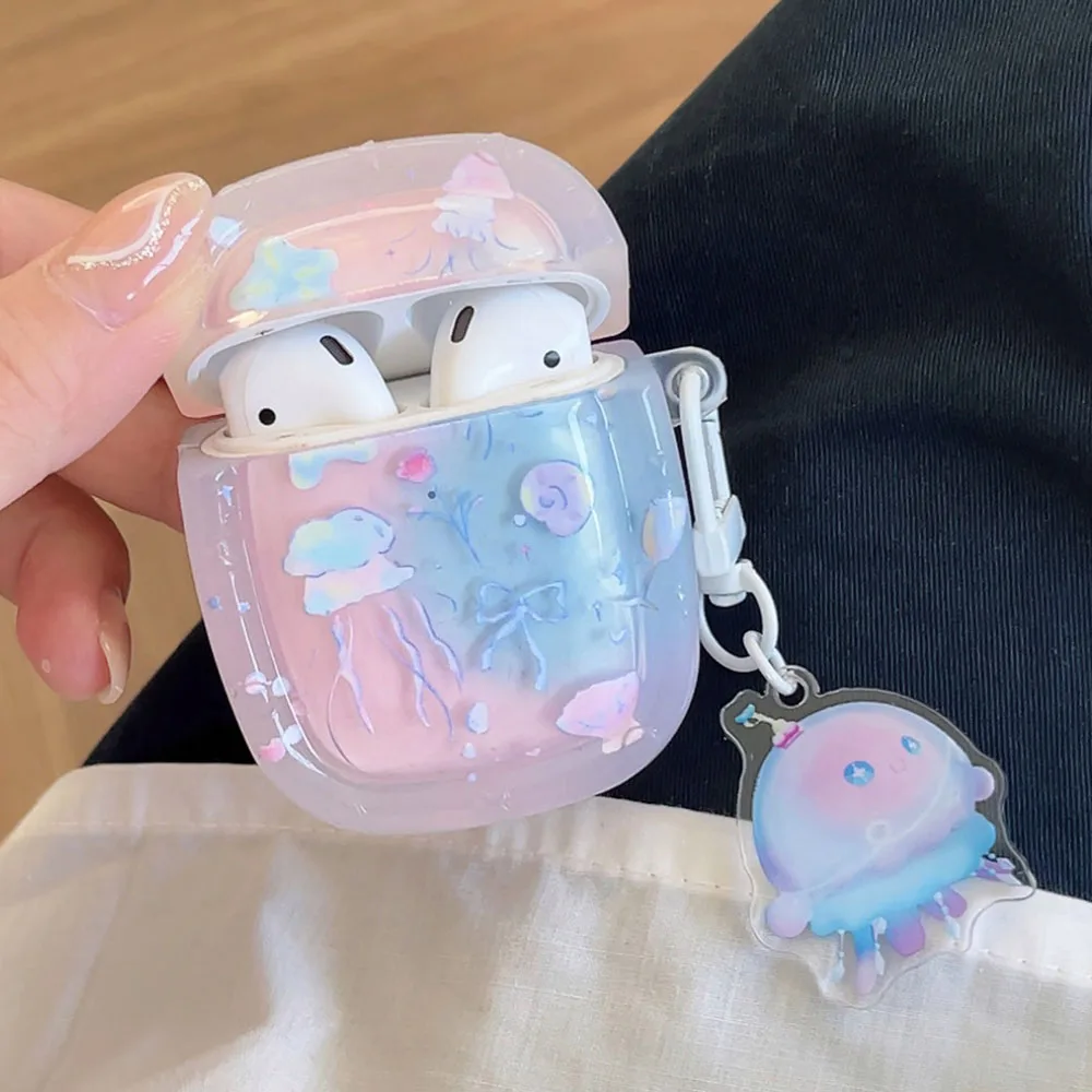 

Earphone Case For AirPods 3 Pro 2 Cute Jellyfish Flower Keyring Case for Air Pods 1 2 Pro Cases Soft Headphone Protective Cover