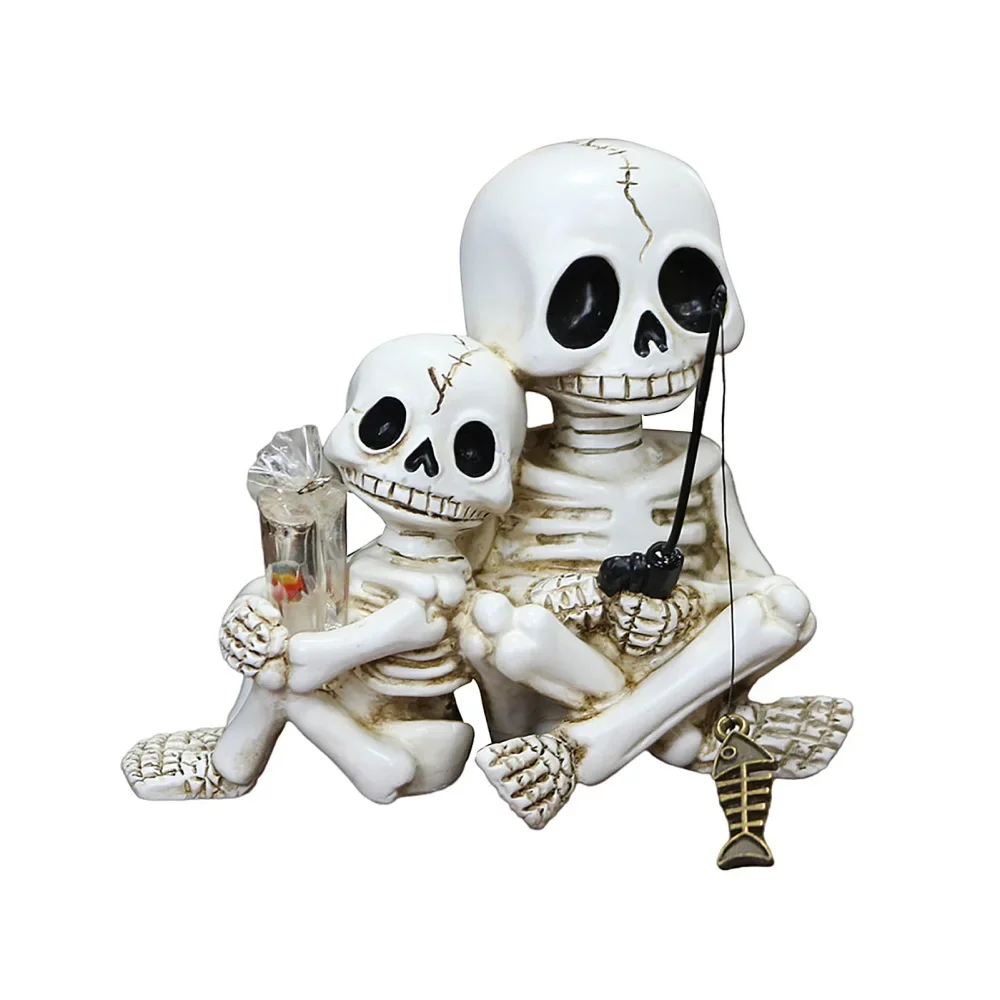 Halloween Parent-Child Skull Statue Resin Potted Plant Garden Decoration, Small Skeleton For Garden Pond Halloween Decor 2025