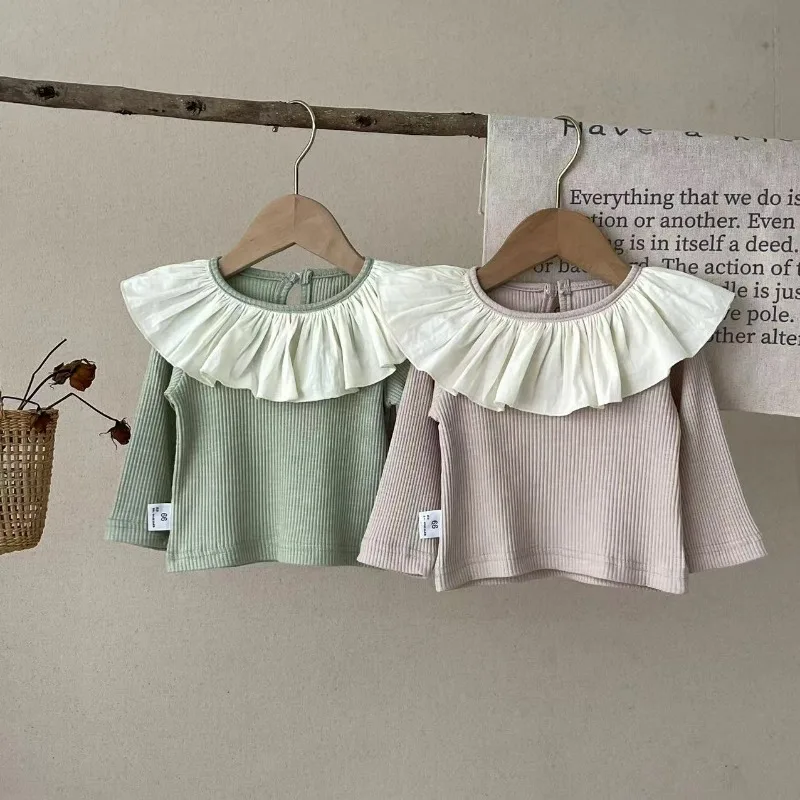2024 Spring Kids Baby Girls Tops Cotton Long Sleeve Lace Versatile Bottoming Toddler Autumn Girls T-Shirts Children Girls Tees image 2