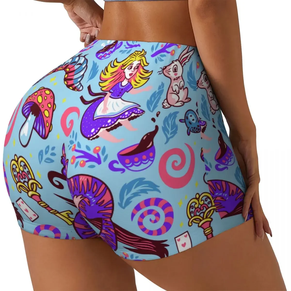 Custom Alice in Wonderland Workout Shorts Women Cheshire Cat Gym Volleyball Running Yoga Shorts