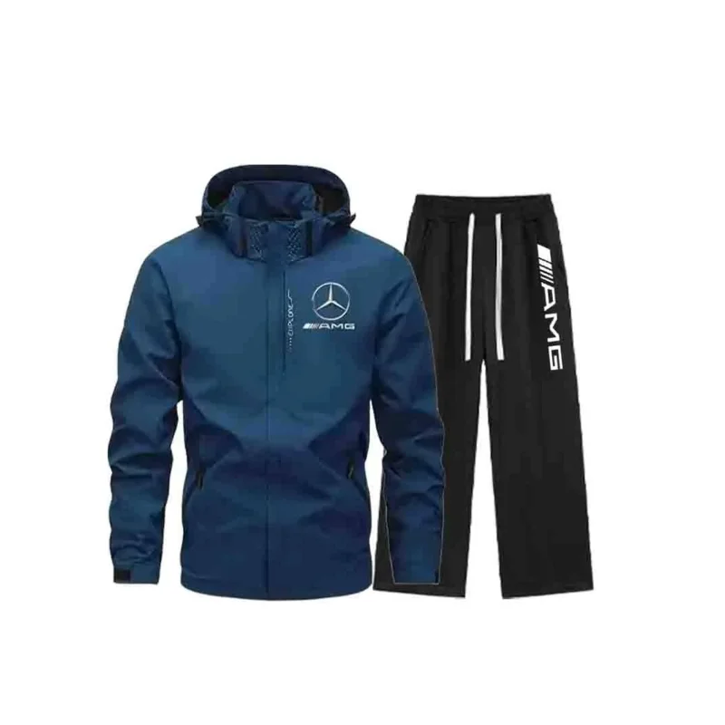 

Mercedes-benz Men's Casual Polyester hooded Windbreaker set: Full zipper front pocket with zipper, windproof and dry